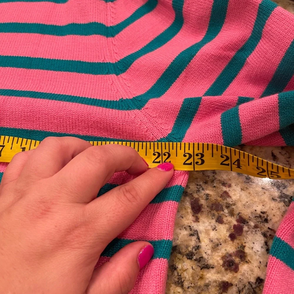 Striped Pink & Teal Crewneck Cardigan with Lime Trim - Picture 6 of 6